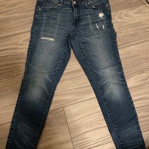 Mid Rise Distressed Blue Skinny Jeans for Women